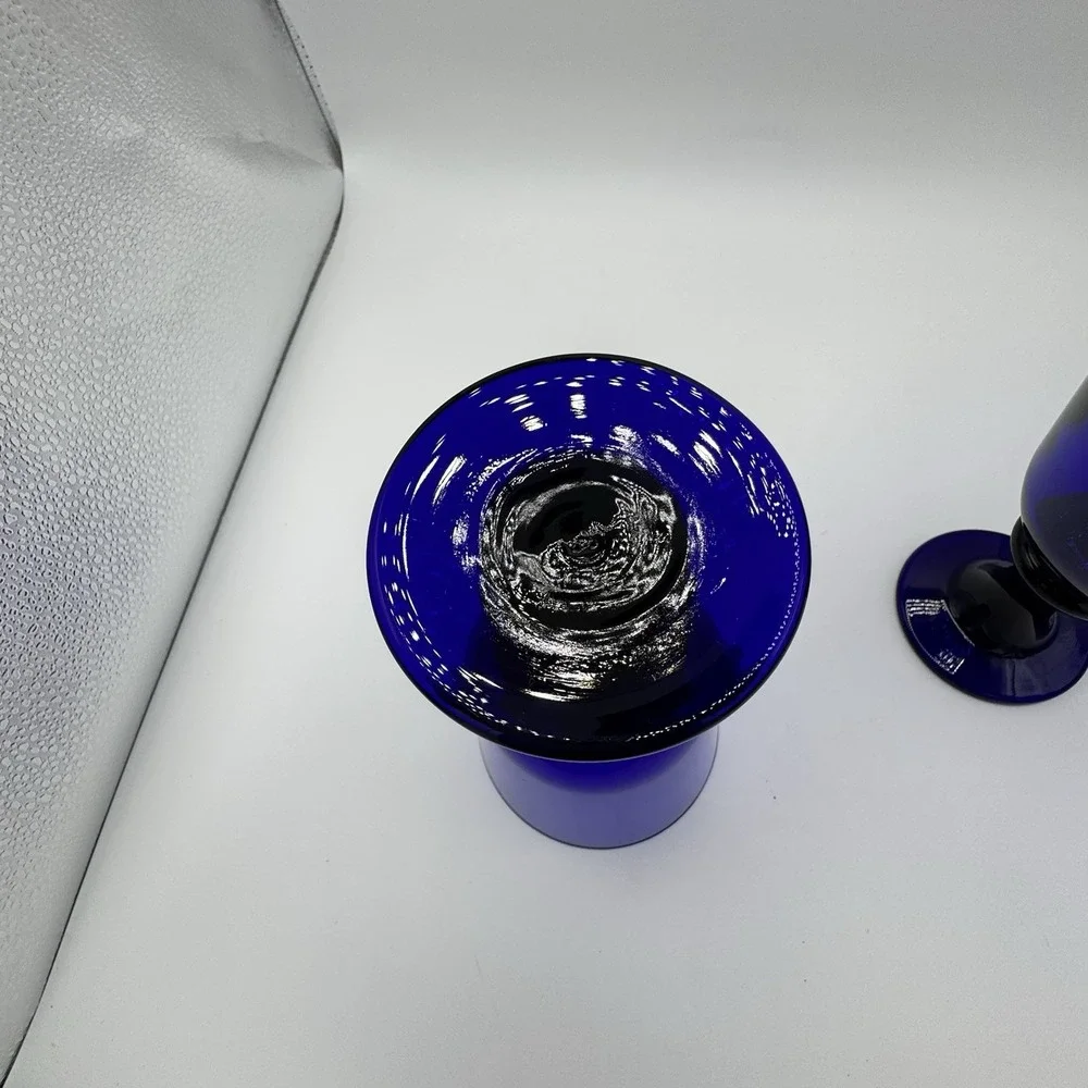 Set of 2 Cobalt Blue Stemmed Goblets‎ Wine Water Glasses 8
